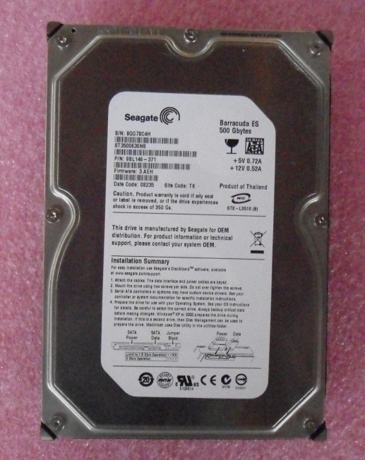 Seagate Barracuda ES ST3500630NS 500GB 7200rpm SATA Internal Harddrive